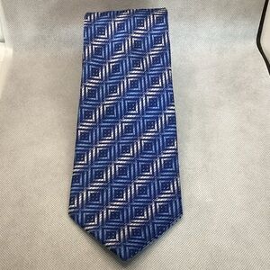 Men's Blue Geometric Diamond-Print Tie